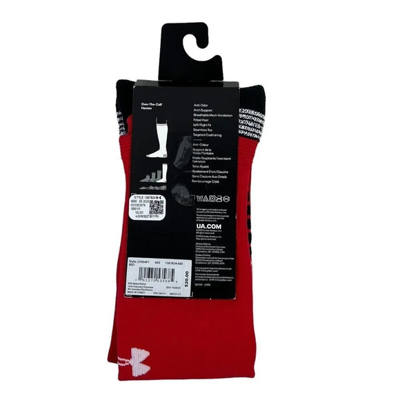 UNDER ARMOUR UA Soccer Performance Cushioned OTC Socks Men (7-8.5) Wm (6-10) Red - Picture 3 of 6